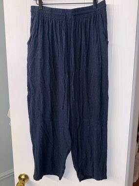 Easel Los Angeles Black Linen Blend Wide Leg Pants Size L Boho Drawstring